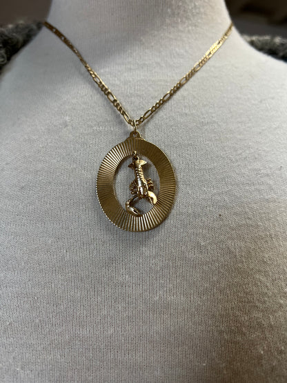RARE Vintage 14K Articulated Lobster in Engine Turned Frame Pendant