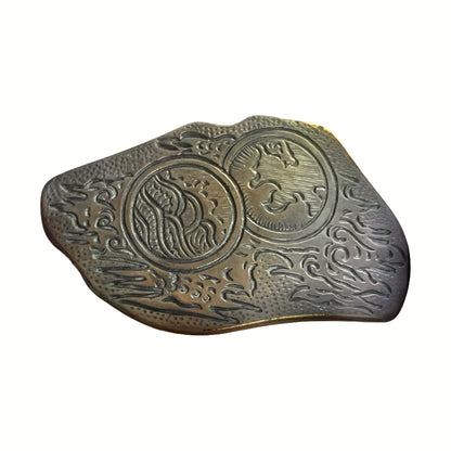 Vintage Etched Solid Brass Wave Design Belt Buckle