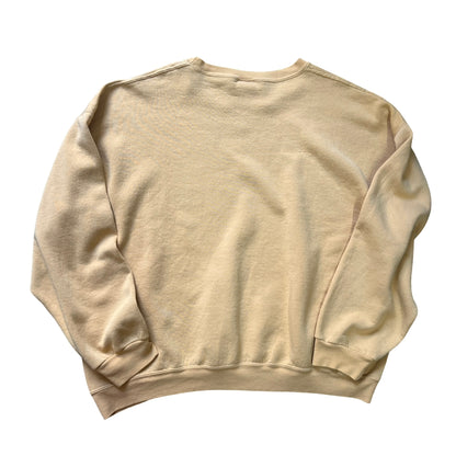 Vintage 90’s Oversized Distressed Butter Yellow Crewneck Sweatshirt w/ MV Logo #28
