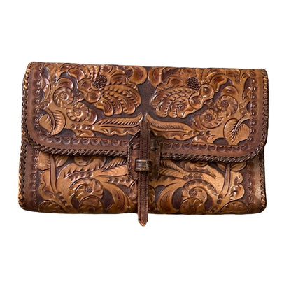 Vintage 70’s Hand Tooled Oversized Structured Clutch