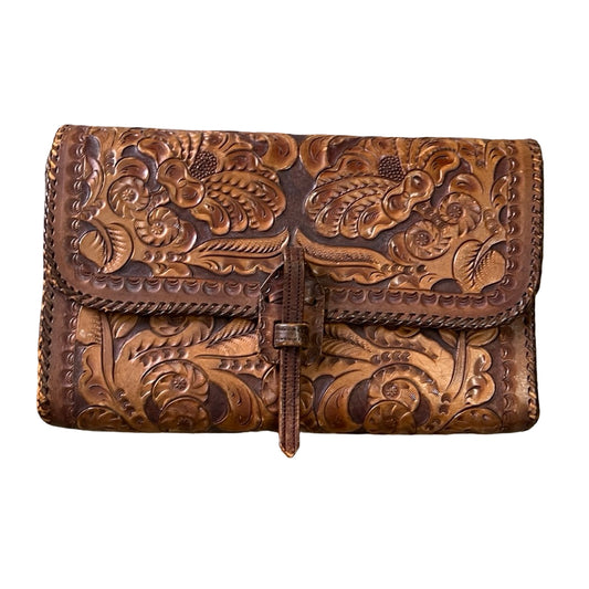 Vintage 70’s Hand Tooled Oversized Structured Clutch