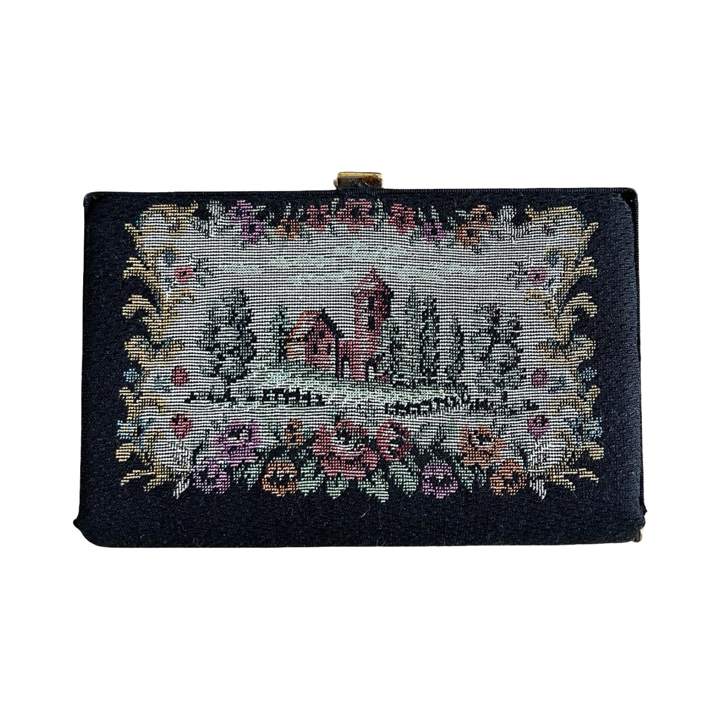 Vintage Pastoral Needlepoint Box Clutch