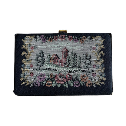 Vintage Pastoral Needlepoint Box Clutch