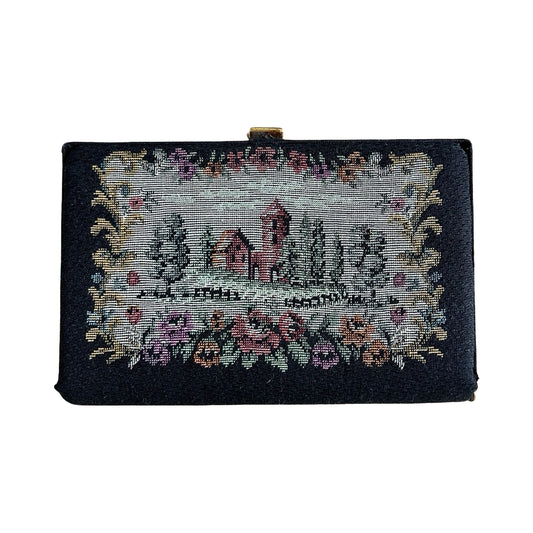 Vintage Pastoral Needlepoint Box Clutch