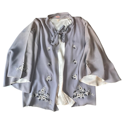 Rare Antique 1930’s  Embroidered Silk Bed Jacket Capelet