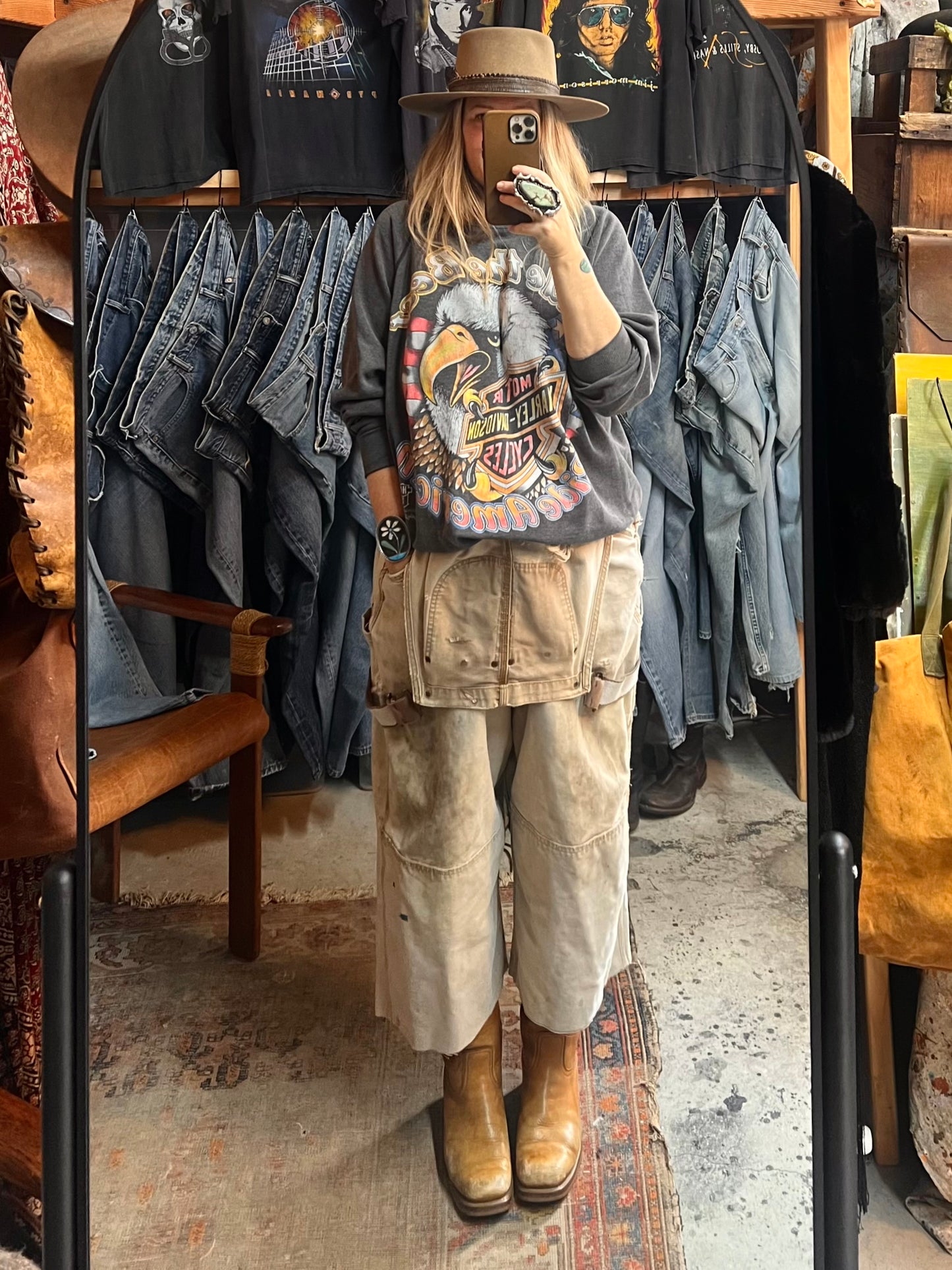 Vintage Heavily Distressed Oversized Double Knee Reed Canvas Overalls 52