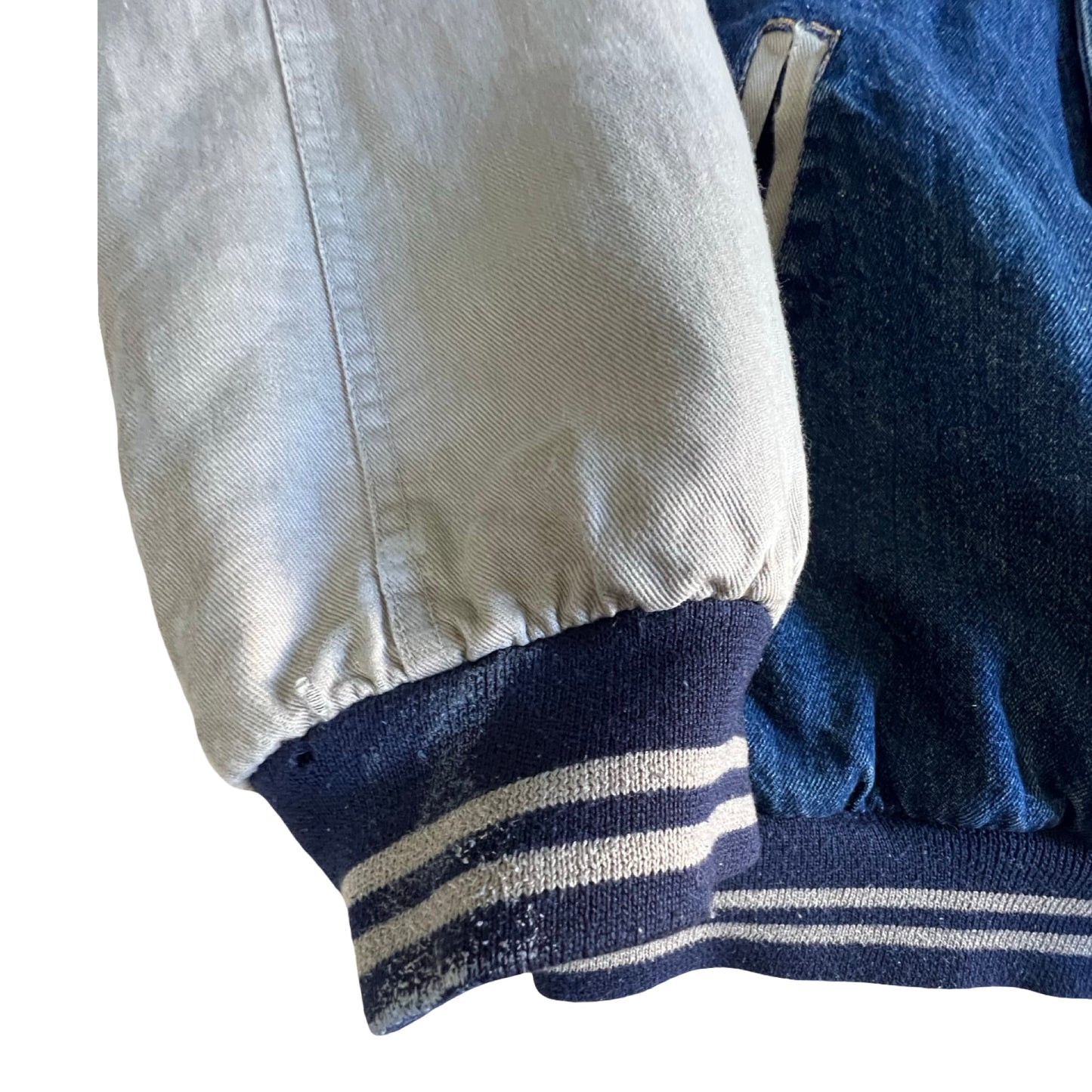 Vintage 80’s Adidas X Yankees Distressed Denim Varsity Jacket XL