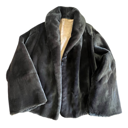 Vintage Shawl Collar Bell Sleeve Silk Lined Faux Fur Jacket O/S