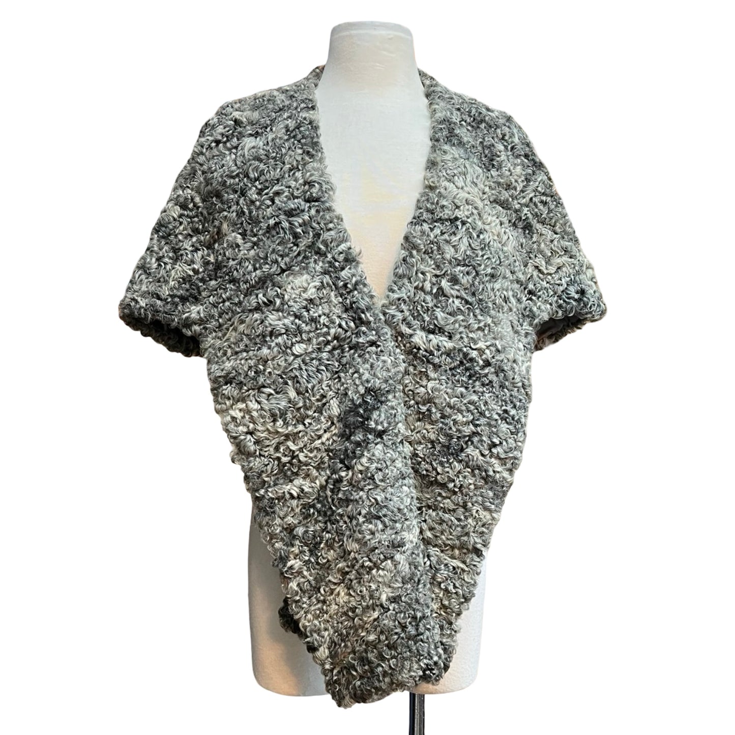 Vintage Salt & Pepper Curly Lamb Fur Stole