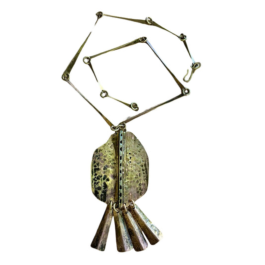 Vintage 1986 Signed Joseph Boris Modernist Brass Statement Necklace