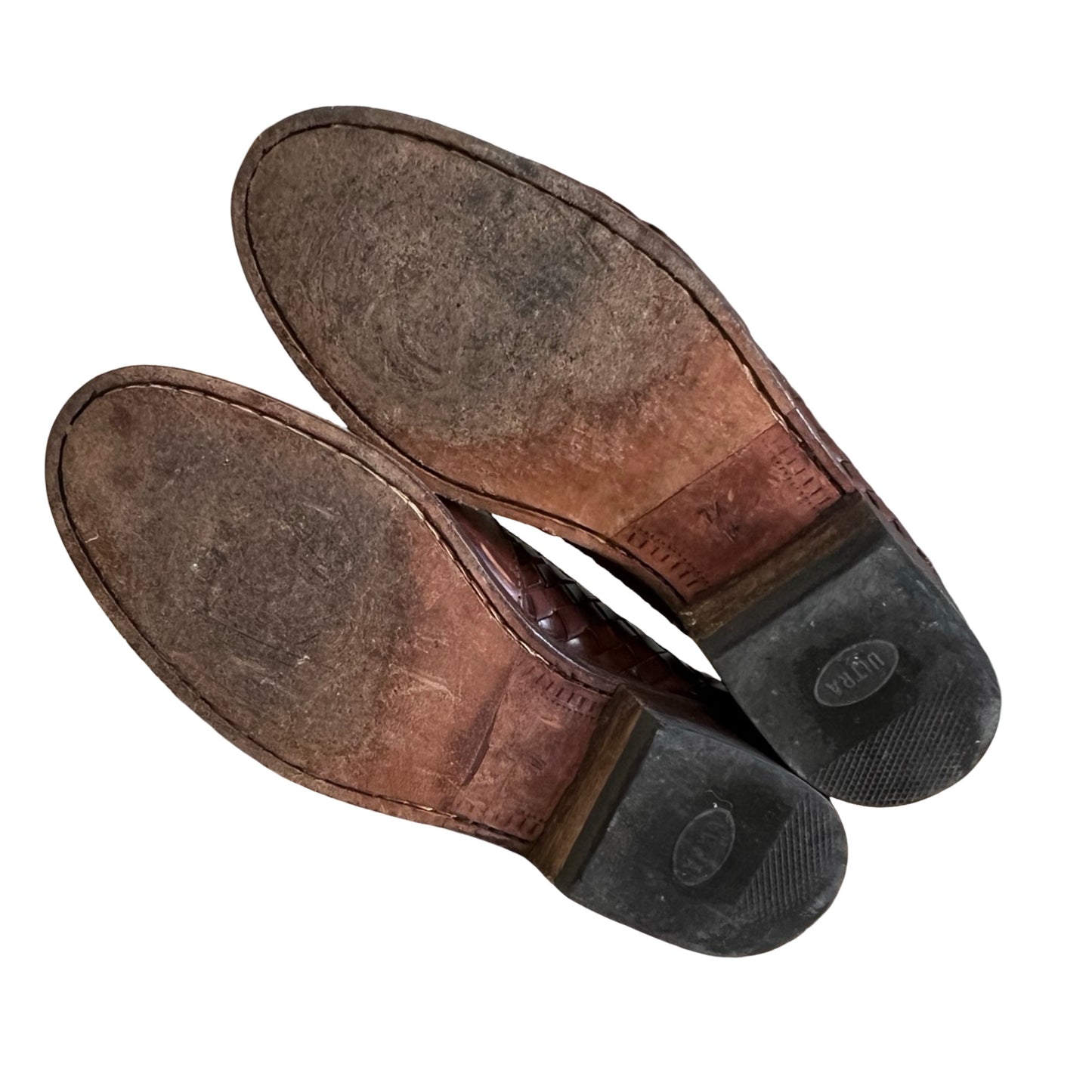 Vintage Bragano Distressed Woven Leather Tassel Loafers Made In Italy Men’s 7.5