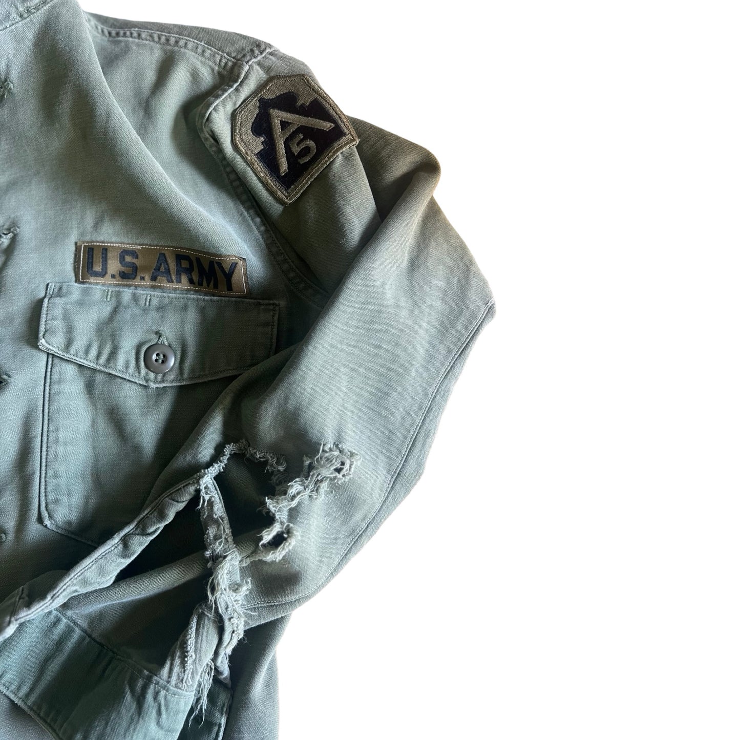 Vintage US Army Military Shirt Jacket Patches Faded Distressed