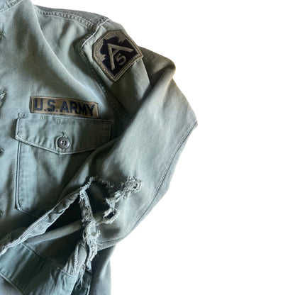 Vintage US Army Military Shirt Jacket Patches Faded Distressed