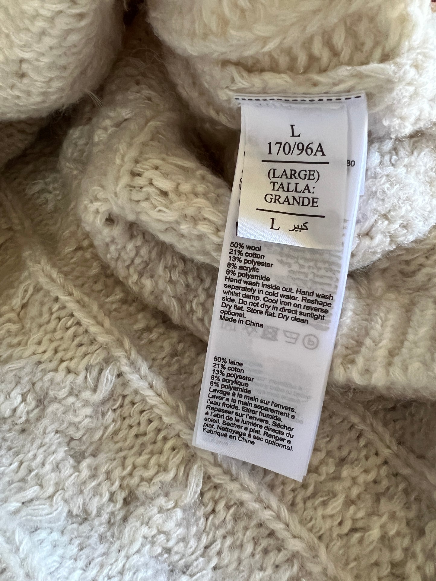 All Saints Oversized Wool Blend Cable Knit Sweater L