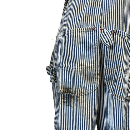Very Rare Vintage 1940’s/50's Distressed Pay Day Square Bak Union Made Sanforized Sail Cloth Hickory Striped Apron Bib Overalls
