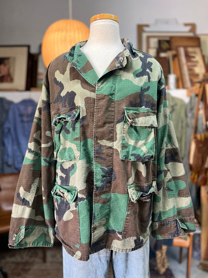 Classic Vintage Ripstop Camo Jacket Elbow Patches XL