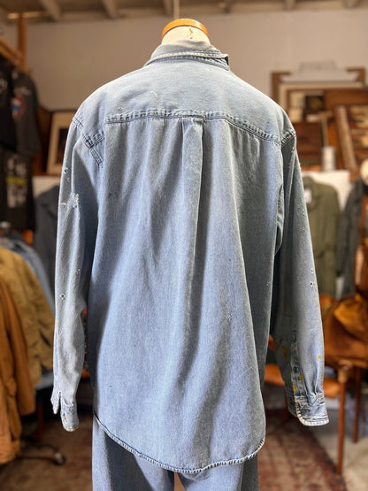 Vintage 80’s Heavily Distressed Denim Shirt L