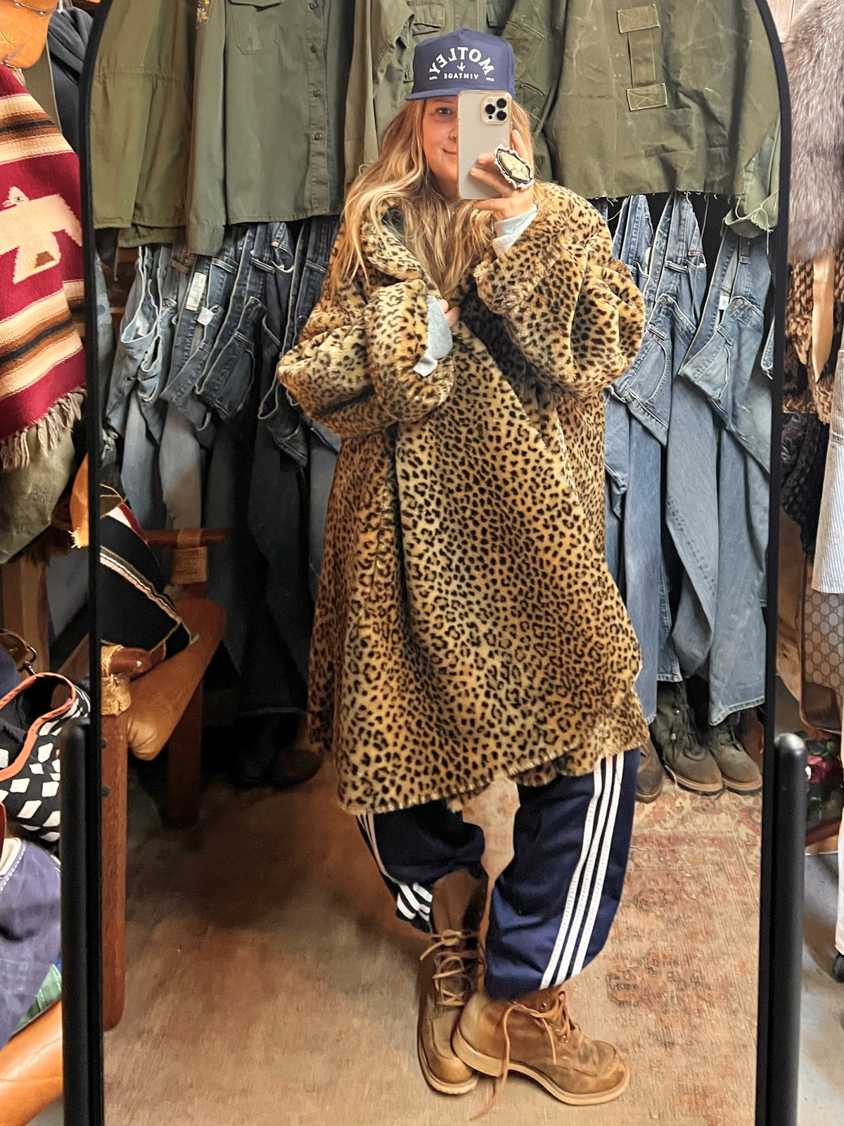 Vintage 1980’s Oversized Faux Fur Leopard Print Coat  XXL