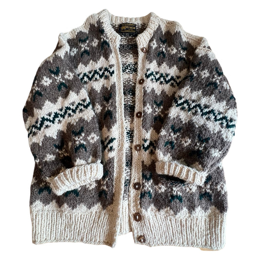 Vintage 70’s Hand Knit in Ecuador Bohemian Wool Cardigan XL