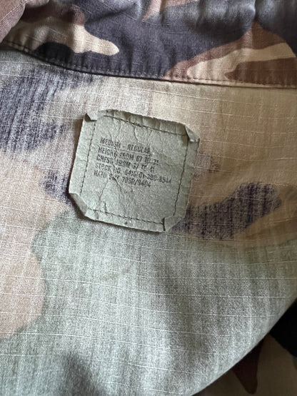 Vintage US Army Camouflage Shirt Jacket Double Elbow Great Fade