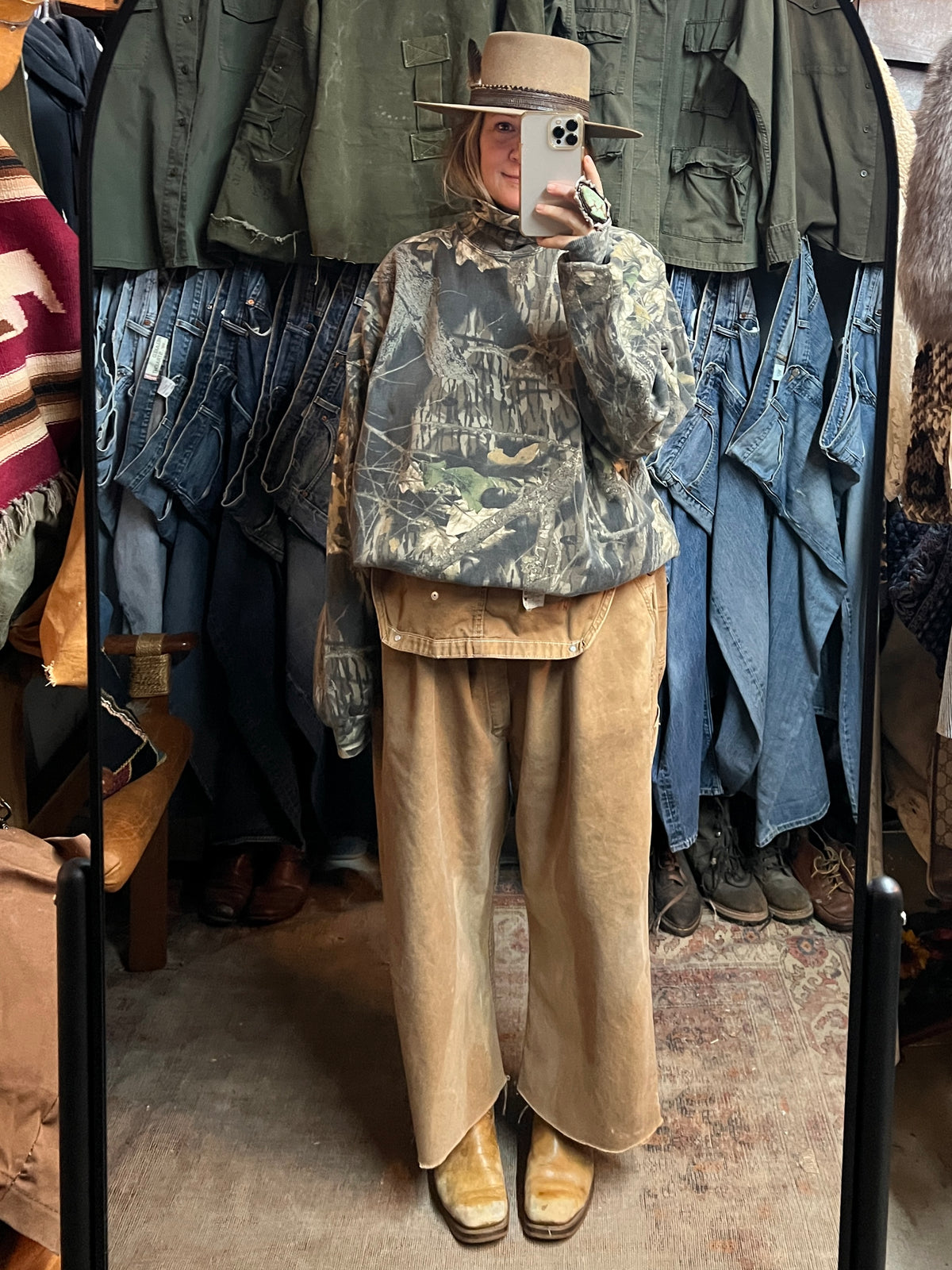 Vintage Oversized Camouflage Turtleneck Sweatshirt XXXL
