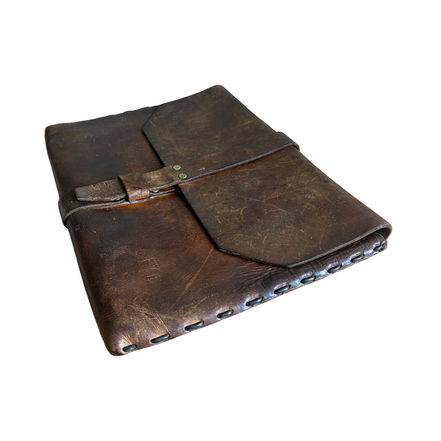 Vintage 70’s Large Handmade Leather Portfolio Briefcase Brass Hardware Beautiful Patina