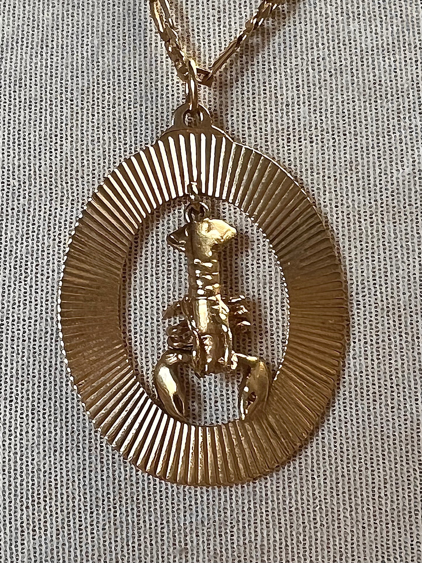 RARE Vintage 14K Articulated Lobster in Engine Turned Frame Pendant
