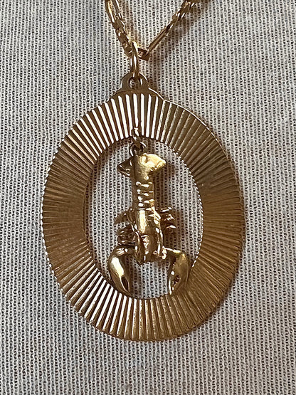 RARE Vintage 14K Articulated Lobster in Engine Turned Frame Pendant