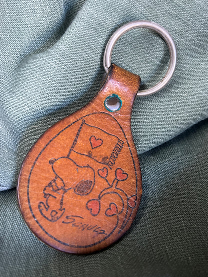 Vintage 1960’s Collectible Aviva Snoopy Tooled Leather Keychain