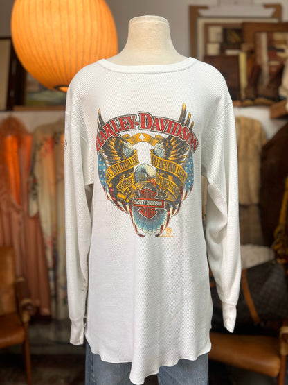 RARE 80’s Vintage Harley Davidson Oversized Distressed Thermal 3XL