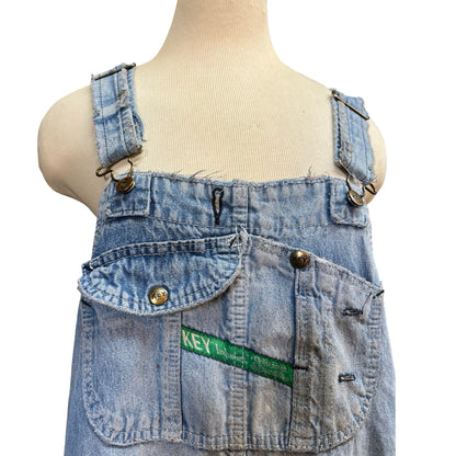 Vintage Distressed Key Imperial Denim Overalls Raw Hem