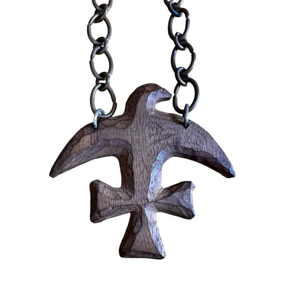 Vintage Hand Carved Wood, Turquoise &  Copper Thunderbird Necklace