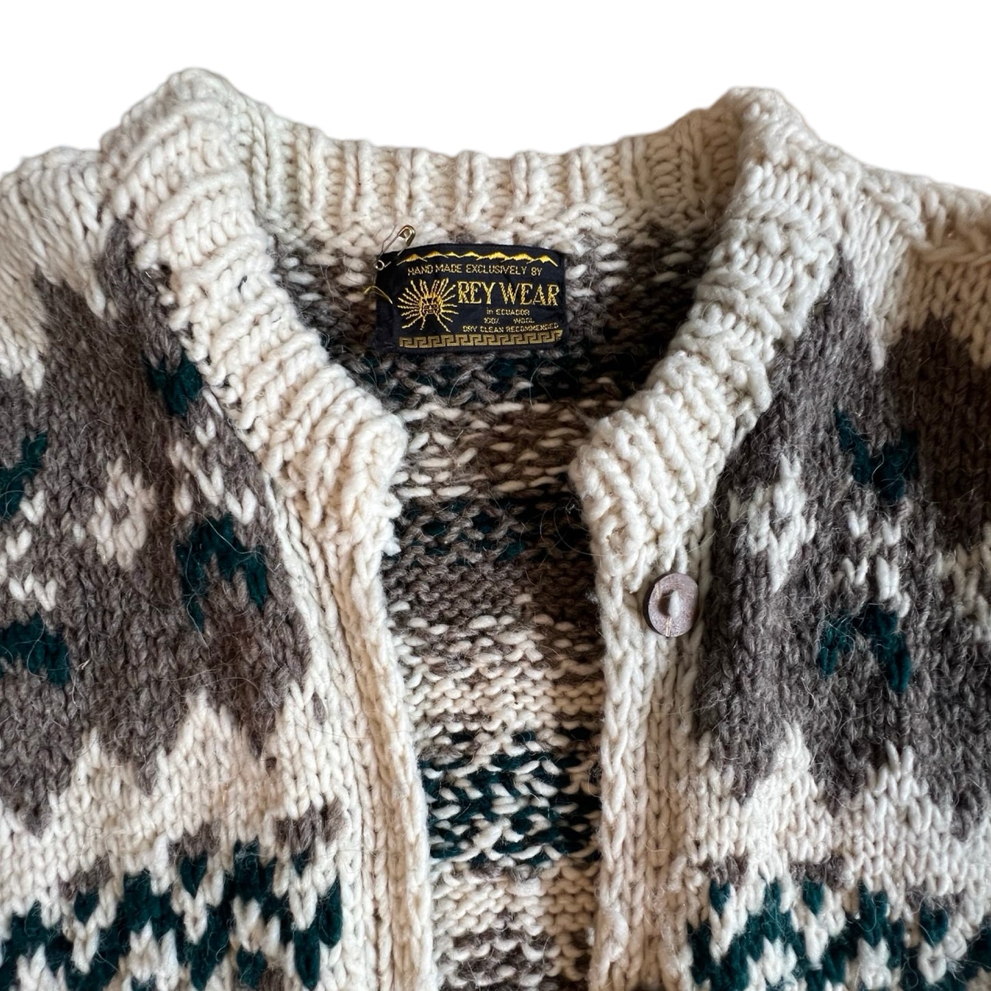Vintage 70’s Hand Knit in Ecuador Bohemian Wool Cardigan XL