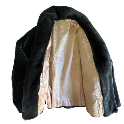 Vintage Shawl Collar Bell Sleeve Silk Lined Faux Fur Jacket O/S