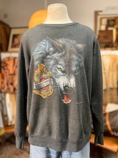 Rare Vintage 1992 Harley Davidson Double Sided 3D Emblem Wolf Sweatshirt XL