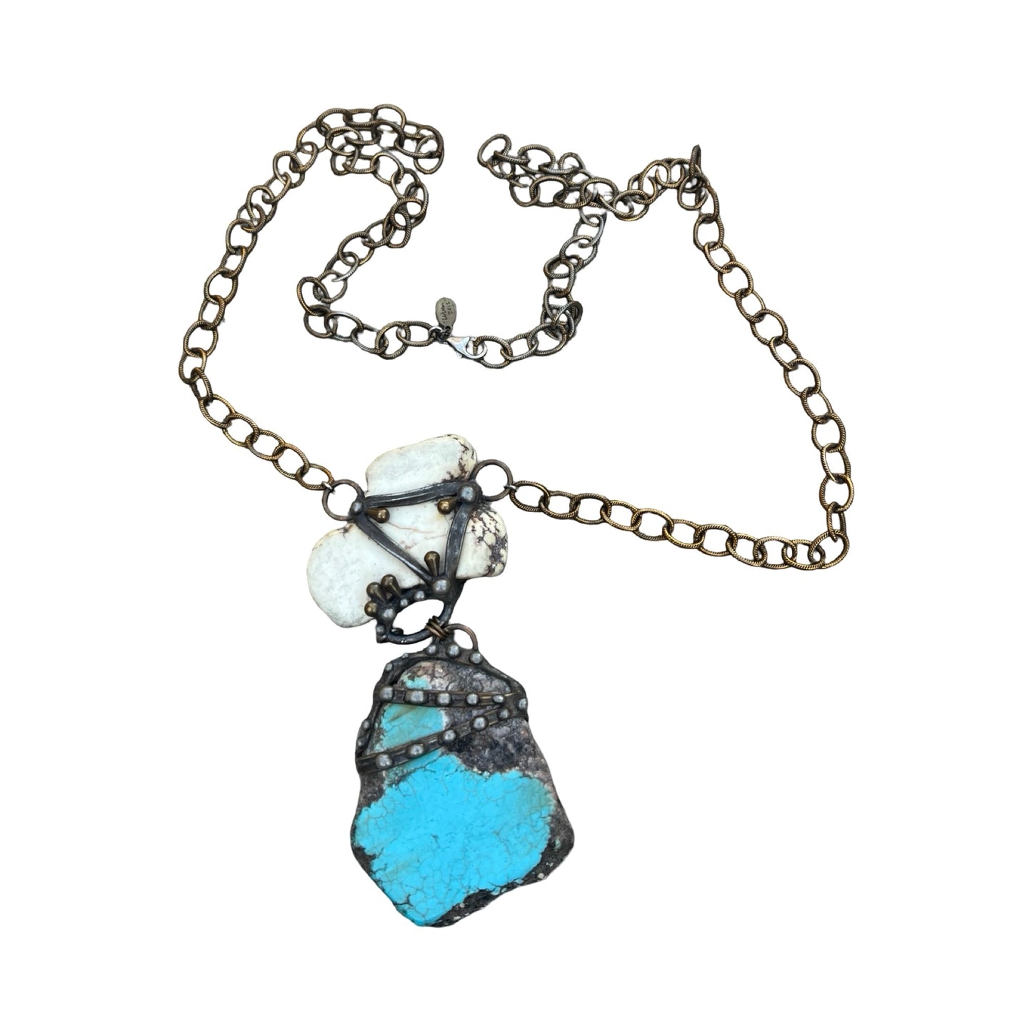 RARE Signed Mikal Winn 2012 Massive Turquoise Brutalist Statement Necklace
