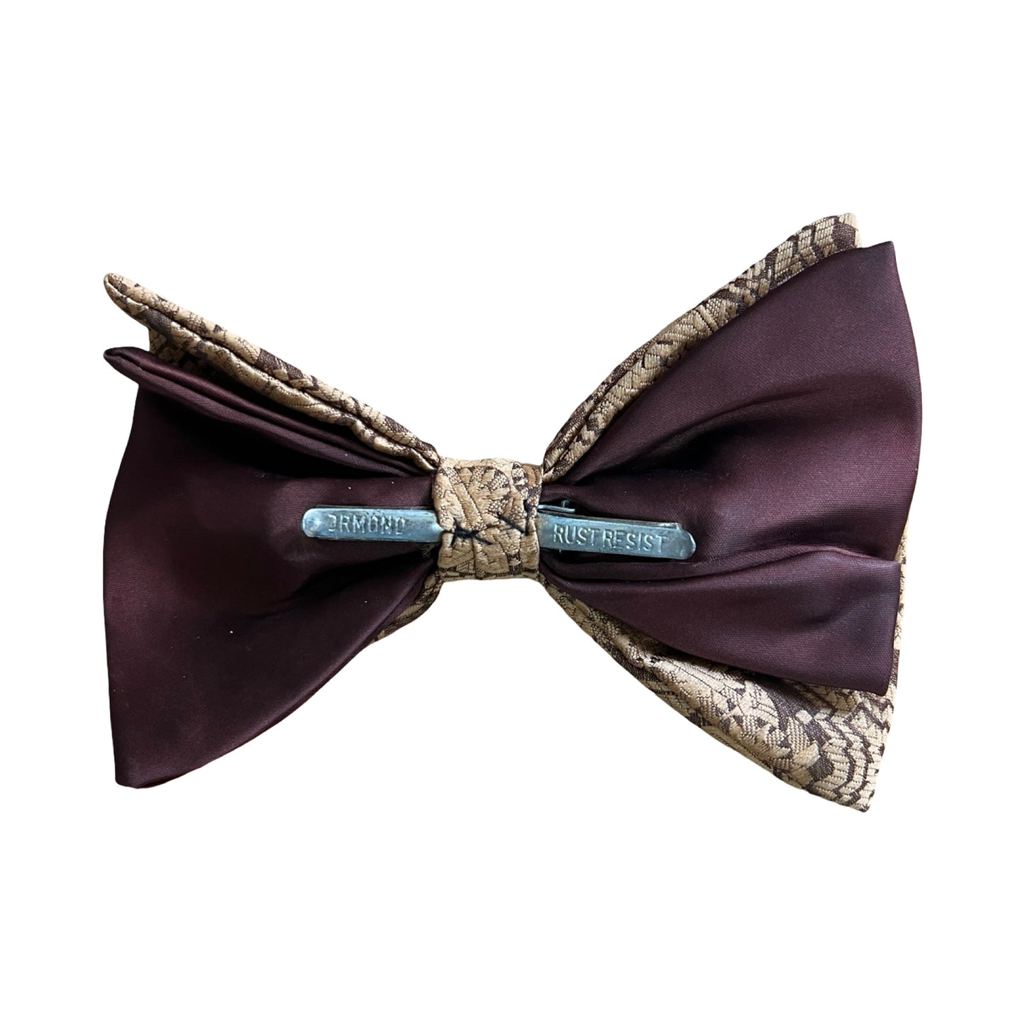 Vintage Brown Print Clip On Bow Tie