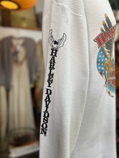 RARE 80’s Vintage Harley Davidson Oversized Distressed Thermal 3XL