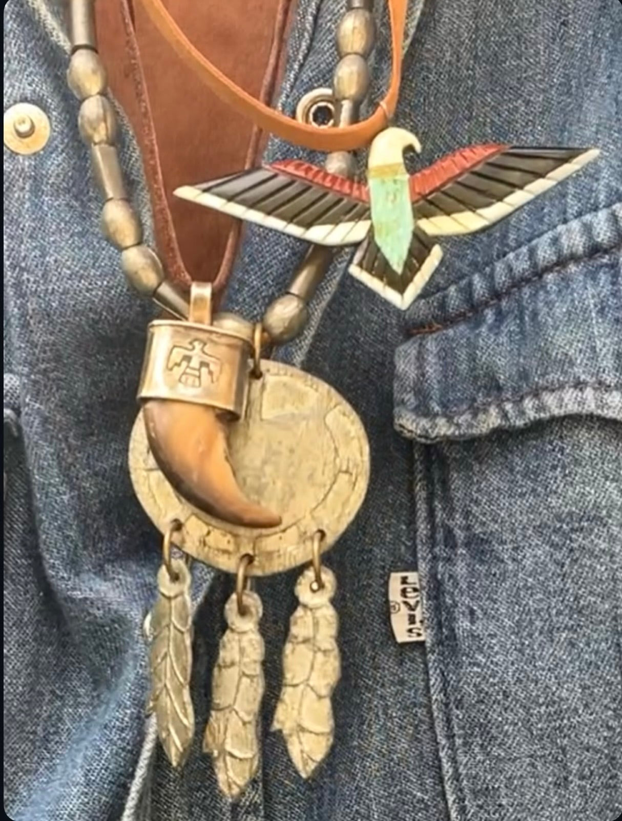 RARE Vintage Zuni Native American Inlay Thunderbird Pendant