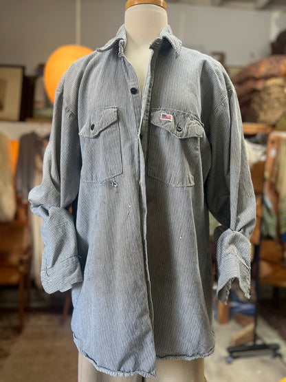 Vintage Heavily Distressed Hickory Stripe Work Shirt XL/XXL
