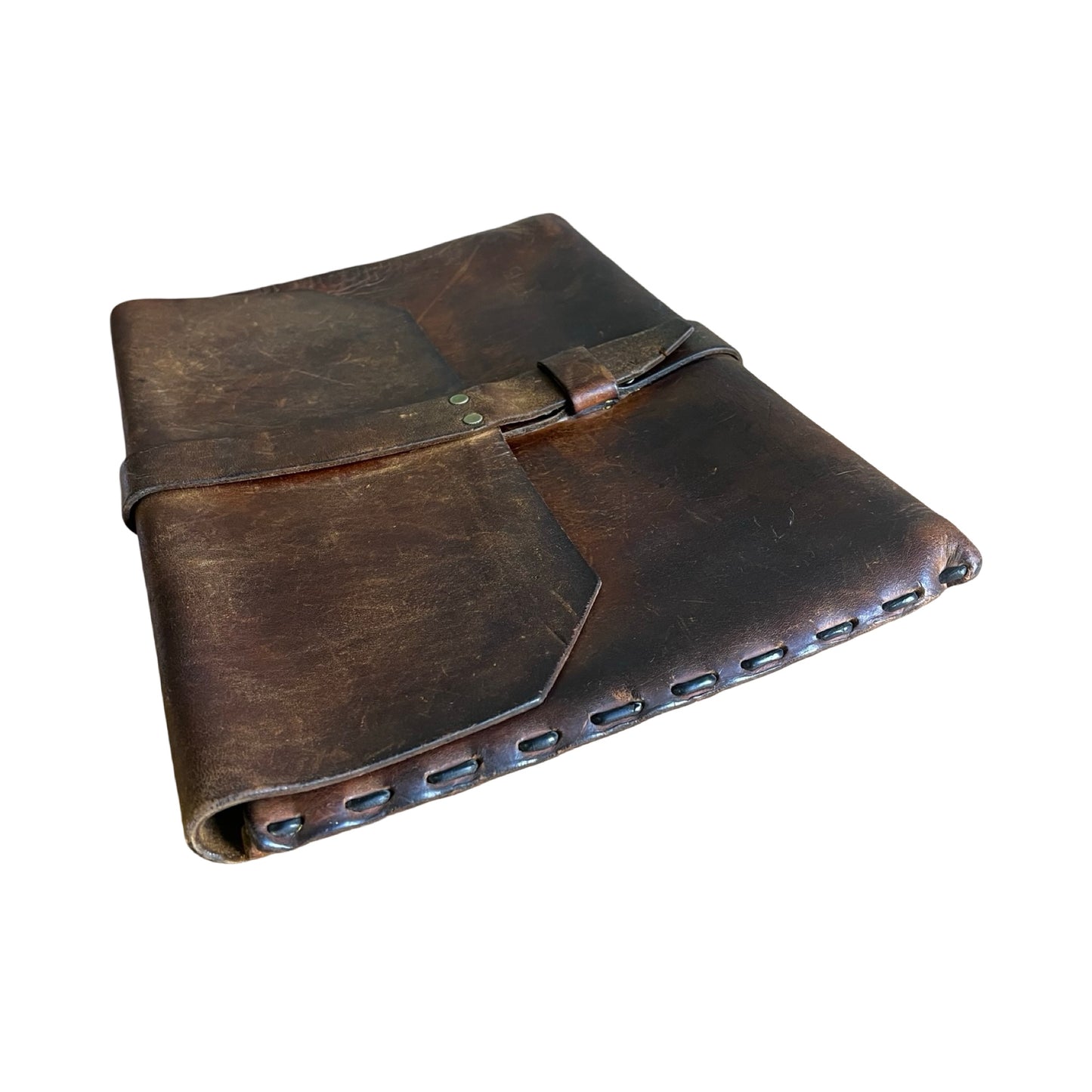 Vintage 70’s Large Handmade Leather Portfolio Briefcase Brass Hardware Beautiful Patina