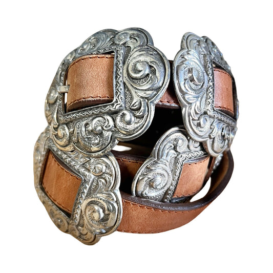 Vintage Silver Moveable Concho Belt L