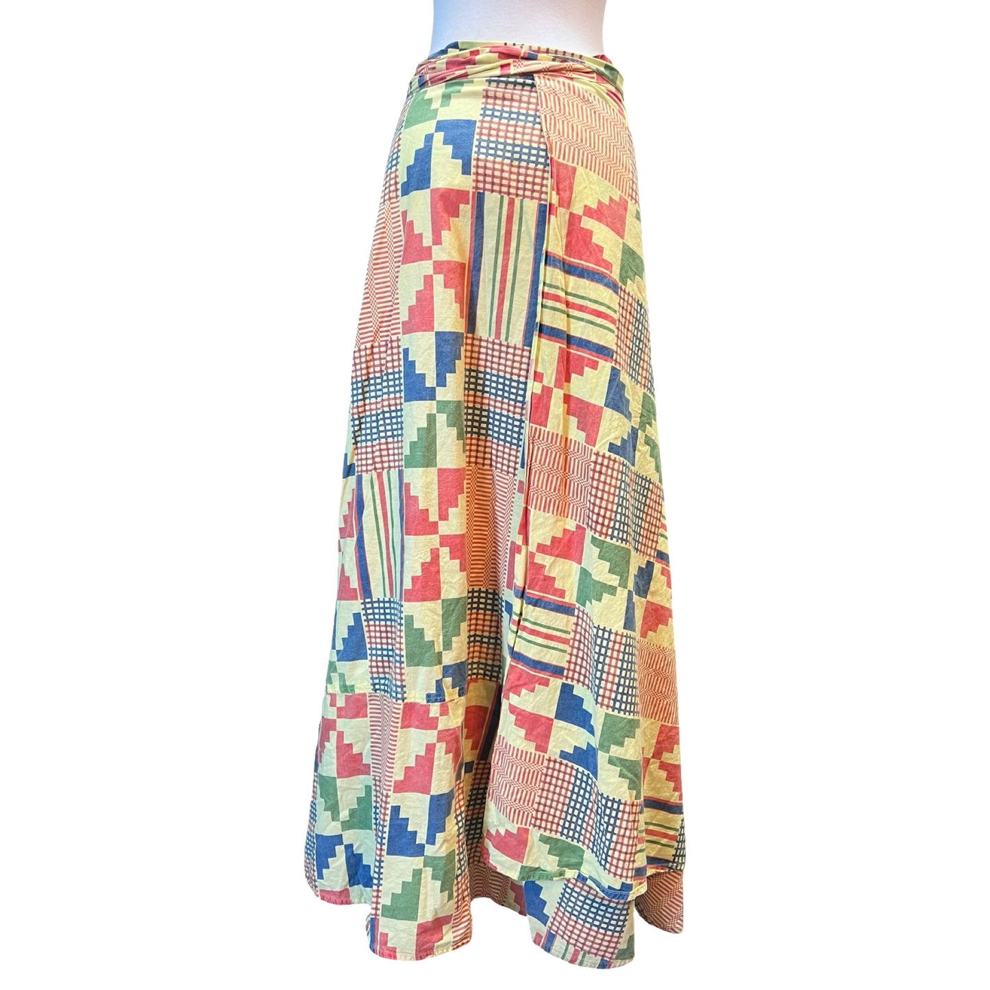 Vintage 70’s Cotton Aztec Print Wrap Maxi Skirt O/S