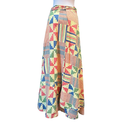 Vintage 70’s Cotton Aztec Print Wrap Maxi Skirt O/S