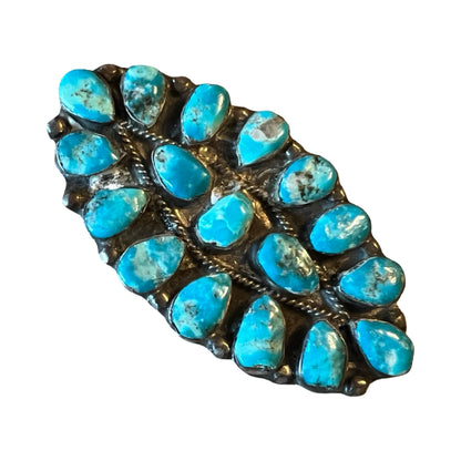 Rare Huge Vintage Navajo Kingman Turquoise 17 Stone Sterling Brooch