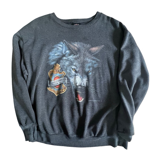 Rare Vintage 1992 Harley Davidson Double Sided 3D Emblem Wolf Sweatshirt XL