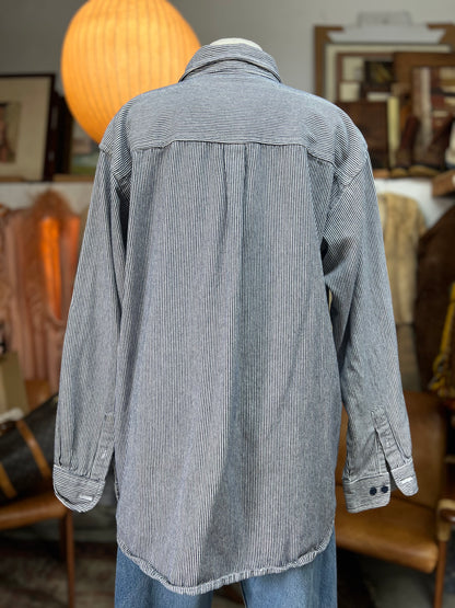 Vintage 90’s Denim Railroad Stripe Zip Front Work Shirt XL