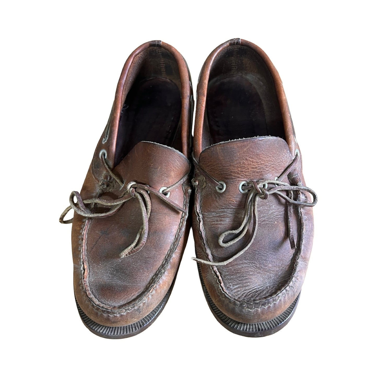 Vintage 1960’s Weron Distressed & Worn To Perfection Leather Boat Shoes Mens 8.5 Women’s 10