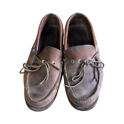 Vintage 1960’s Weron Distressed & Worn To Perfection Leather Boat Shoes Mens 8.5 Women’s 10