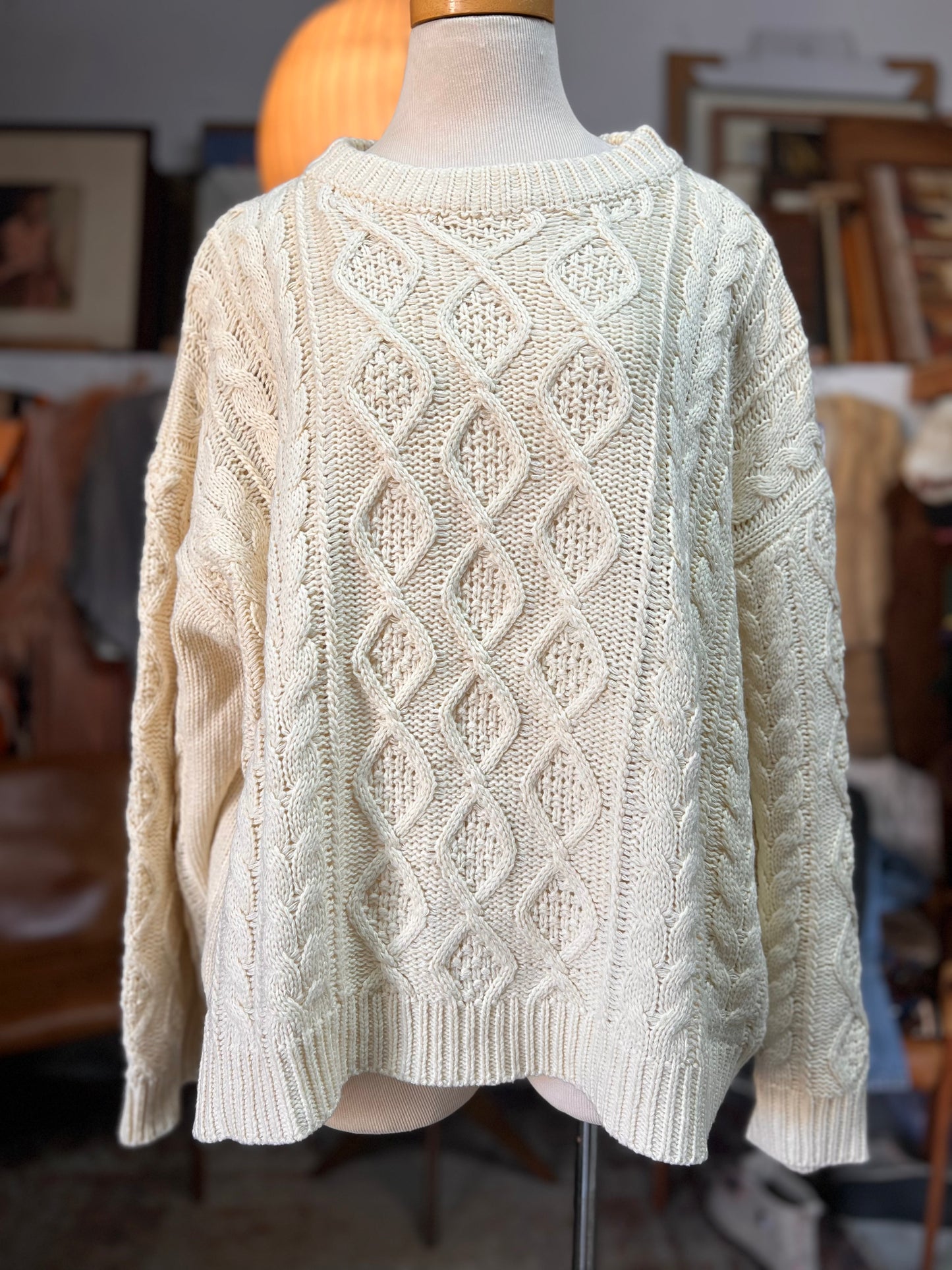 Vintage 90’s Oversized Boxy Cable Knit Fisherman Sweater Wool Blend XL